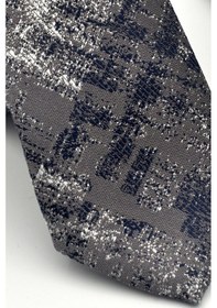Resim Gaffy Lacivert Desenli Gri Dokuma Kumaş Mendilli Slim Fit Kravat // Sdk-2608-3 Gri 