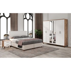 Resim GuneyStore Komple Mdf Paris 6 Kapaklı Atlantik Çam-beyaz Yatak Odası Takımı (bazalı) 