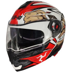 Resim Free-M 961 Monkey Güneş Vizörlü Çeneden Açılır Kask Siyah - Beyaz - Kırmızı 
