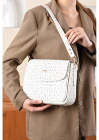 Resim Just Polo Monogram Baskılı Kadın El Ve Omuz Çantası Beyaz 