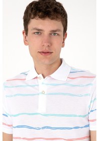 Resim U.S. Polo Assn. Erkek Regular Fit Polo Yaka Beyaz Çizgili Tişört 50299642-VR013 