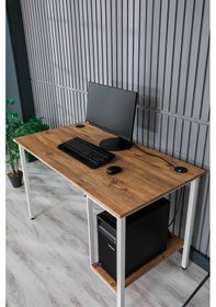 Resim Sehpol Bilgisayar Masası Sağ Sol Yönlü Pc Kasa Raflı 125x65x75 Cm Beyaz Atlantik Çam Atlantik Çam - Beyaz 