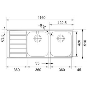 Resim Franke Neptün Tezgah Üstü Mikrodekorlu 2 Gözlü Sol Damlalıklı Eviye 1160 x 510 MM 
