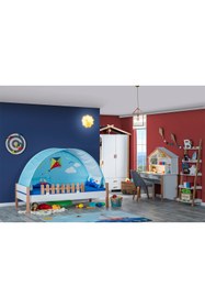 Resim benim odam My House Çocuk Odası Montessori Takımı Kaydıraklı Karyola Ve Mavi Oyun Evi 