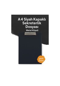 Resim A4 Siyah Kapaklı Sekreterlik Dosyası Metal Klipsli 