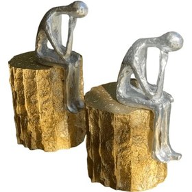 Resim Thinker Human Sculpture Set of 2, Abstract Human Sculpture, Minimalist Human Figure Art, Modern Art Sculpture, Thinker Man Decor, Thinker Man Sculpture, Thinker Man Statue - Object-20 