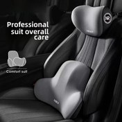 Resim ComfortPlus Araba Koltuk Minderi Seti, Başlık & Bel Desteği ile - Nefes Alabilen Polyester, Artırılmış Konfor için Hafıza Köpük Dolgu 