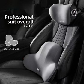 Resim ComfortPlus Araba Koltuk Minderi Seti, Başlık & Bel Desteği ile - Nefes Alabilen Polyester, Artırılmış Konfor için Hafıza Köpük Dolgu 