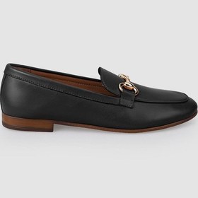 Resim %100 Hakiki Deri Siyah Tokalı Kadın Loafer Siyah 