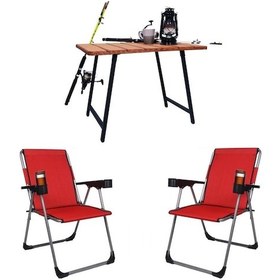 Resim Alin Metal Kamp Sandalyesi 2''li Lüks Bardaklı Kamp Sandalyesi Ve Masa Set Fgt-04 Kirmizi Kırmızı 