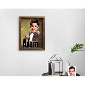 Resim Kişiye Özel Adam Karikatürlü Doğal Masif Ahşap Çerçeveli Tablo 45 (551062443) 