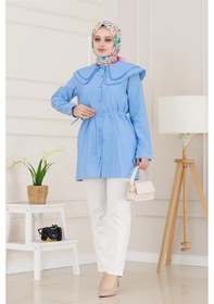 Resim Sevitli Çift Yaka Dantelli Tunik-indigo-4986 Indigo 