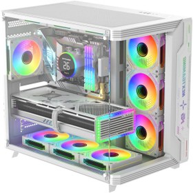 Resim Sirius White Argb Panel 7x Fan Kumanda Ve Kontrolcü Atx Boş Bilgisayar Kasası Beyaz 