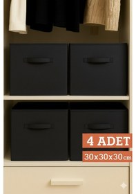 Resim 4 Lü Siyah Kumaş Dolap İçi Düzenleyici Kutu - 30x30x30 Cm Katlanabilir Çok Amaçlı Saklama Kutusu Çok Renkli 