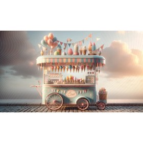Resim Venspor Vintage Dondurma Arabası Temalı Arkaplan, 200X150CM, Fon, Duvar Örtüsü 