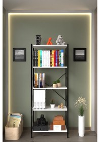 Resim VayAvm Metal Kitaplık 5 Raflı Dekoratif Kitaplık Efes 