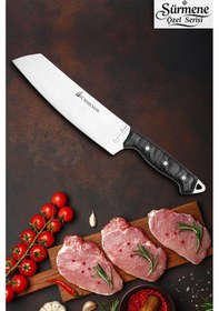 Resim Sürmene Serisi Santoku Mutfak Şef Bıçak Et Ekmek Sebze Salata Şef Bıçağı Siyah Verzalit Sap Hds-144 Siyah 