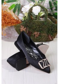 Resim Fort 077-609 Fls Saten Taş Toka Detaylı Şık Rahat Sivri Burun Kadın Babet Sıyah 