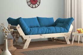 Resim WOODESK ADALAR MASİF AHŞAP KANEPE, NATURAL-MAVİ RENK, 
