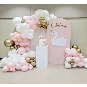 Resim Gold Krom Beyaz Makaron Pembe 100 Lü Balon Seti 