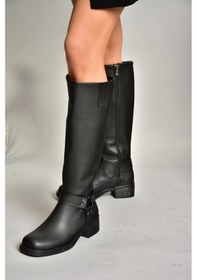 Resim Fox Shoes T404550009 Siyah Alçak Topuklu Kadın Çizme Siyah-Suni Deri 