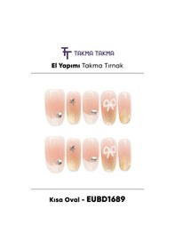 Resim Eubd1689 Kısa Oval 10'lu Tekrar Kullanılabilir El Yapımı Protez Takma Tırnak L 