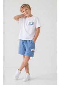 Resim Miniko Kids Erkek Çocuk Kargo Cepli Pamuk Şortlu Takım Beyaz 