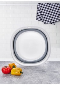 Resim Badya Katlanır Sebze Badyası Silikon Badya Leğen Büyük Boy No:2 5 Lt Gri Beyaz 