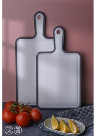 Resim 2 Li Kaydırmaz Kesme Tahtası Kulplu Kesim Panosu 1x 30x21 Cm 24,5x19,5 Cm Gri 