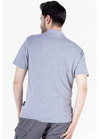 Resim Polo Yaka Fleto Cepli T-shirt Gri Melanj 