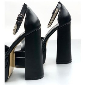 Resim Yüksek Çift Platform Önü Açık Topuklu Ayakkabı Siyah Cilt Siyah 