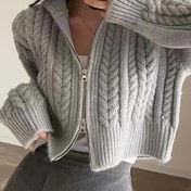 Resim 2025 İlkbahar ve Sonbahar Yeni Kore Tarzı Fransız Vintage Şık Çift Fermuarlı Bükümlü Kazak Ceket Kadın Hırka 