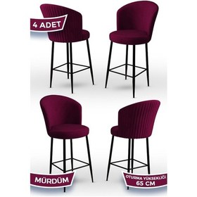 Resim Canisa Alte Serisi 4 Adet Mürdüm Sandalye 65 Cm Ada Mutfak Bar Sandalyesi Babyface Kumaş Siyah Metal Ayak Sandalye Mürdüm Ayaklar Siyah 