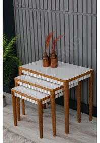 Resim Faymend Luna Beyaz 3'lü Lüx Ahşap Sehpa Beyaz 