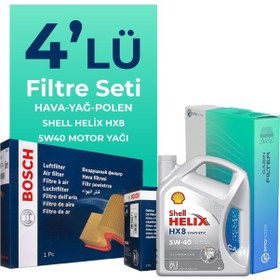 Resim Bosch Renault Clio 1.2 Benzin Filtre Bakım Seti Shell Motor Yağlı (2014-2021) 4 Lü 