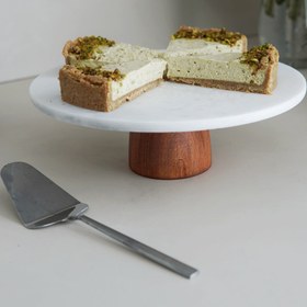 Resim Evle Kek Standı Ahşap Ayaklı, Beyaz Mermer, 25 cm - Beyaz 