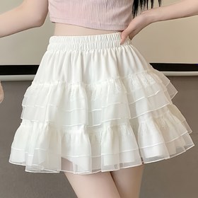 Resim Şık parti kadınlar için dantel A kesim kısa elbise, seksi kısa etek, tatil kıyafeti, plaj gezileri ve yazlık yeni bale tarzı beyaz pasta eteği, peri file dantel düz renkli kısa etek, ilkbahar, yaz ve sonbahar için uygun 