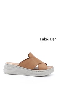 Resim Gönderi(r) Kadın Taba Çapraz Bantlı Dolgu Topuklu Hakiki Deri Comfort Terlik 