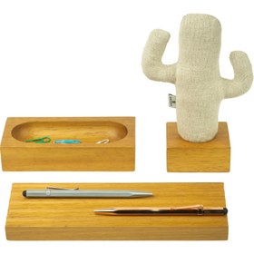 Resim Kayigo Woody İroko Ağacı Üçlü Ofis Seti - Krem Kaktüs 