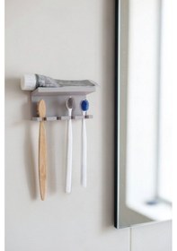 Resim Gri Yapışkanlı Çok Amaçlı Diş Fırçası Jilet Jiletlik Asacağı Askılığı Askılık Diş Fırçalık Banyo Organizer 