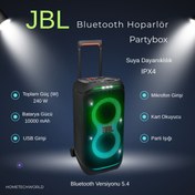 Resim JBL 240 W RMS Bluetooth Hoparlör ve Partybox 18 saate kadar Müzik Dinleyebilme 