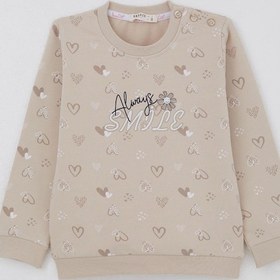 Resim Breeze Kız Çocuk Sweatshirt Kalp Desenli Yazı Baskılı 1.5-5 Yaş, Bej Bej 