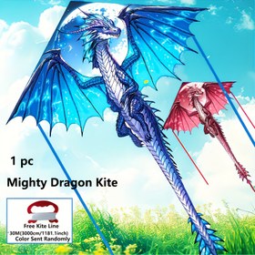 Resim 1 adet Güçlü Ejderha Uçurtması ile 30m Renkli Uçurtma İpi - Kolay Uçuşan 3D Dinozor Tasarımı, Canlı Mavi ve Mor Pulları, Plaj, Park ve Malezya Uçurtma Festivali için Mükemmel, Yetişkinler ve Gençler için Harika Doğum Günü Hediyesi, Park Eğlencesi | Egzotik Uçurtma Stili | Dayanıklı Uçurtma İpi 
