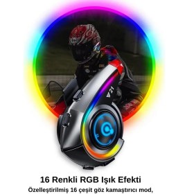 Resim Y21 Rgb Işık Efektli Intercom Bluetooth Motosiklet Kask Kulaklığı Intercom Kulaklık 