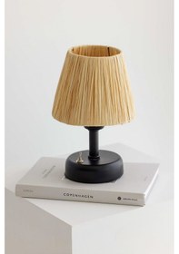 Resim Rafya & Hasır Masa Üstü Led Kablosuz Pilli Abajur Alt Siyah Üst Saçaksız 320-6 Beyaz 