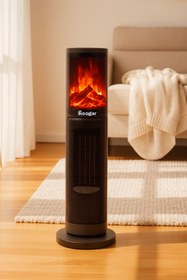 Resim Hoogar German 2075 L Black Oben Seri OLED Şömineli Ekran Dijital Kule Tipi Turbo Hızlı Isıtıcı 