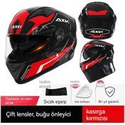 Resim Tuomeng Hd Buğu Önleyici Elektrikli Araç Erkek Ve Kadın Kış Sıcak Tam Yüz Kask Kırmızı - Siyah 