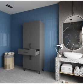 Resim Mavera Çok Amaçlı Dolap Banyo Mutfak Kiler Dolabı Füme Antrasit 