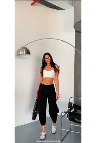 Resim Genel Markalar Siyah Scuba Krep Kumaş Şalvar Model Balon Pantolon 