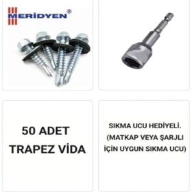 Resim Meridyen Trapez Vidası 5,5 x 25 Mm. / Çatı Vidası / Akıllı Sac Vidası / ( 50 Adet ) Uç Hediyeli 